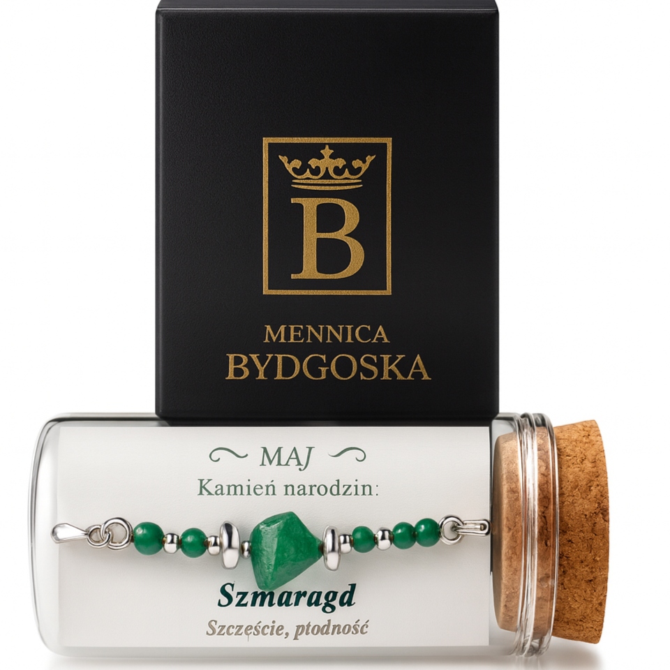 Stříbrný dámský náramek v lahvičce květen smaragd stříbro o ryzosti 925