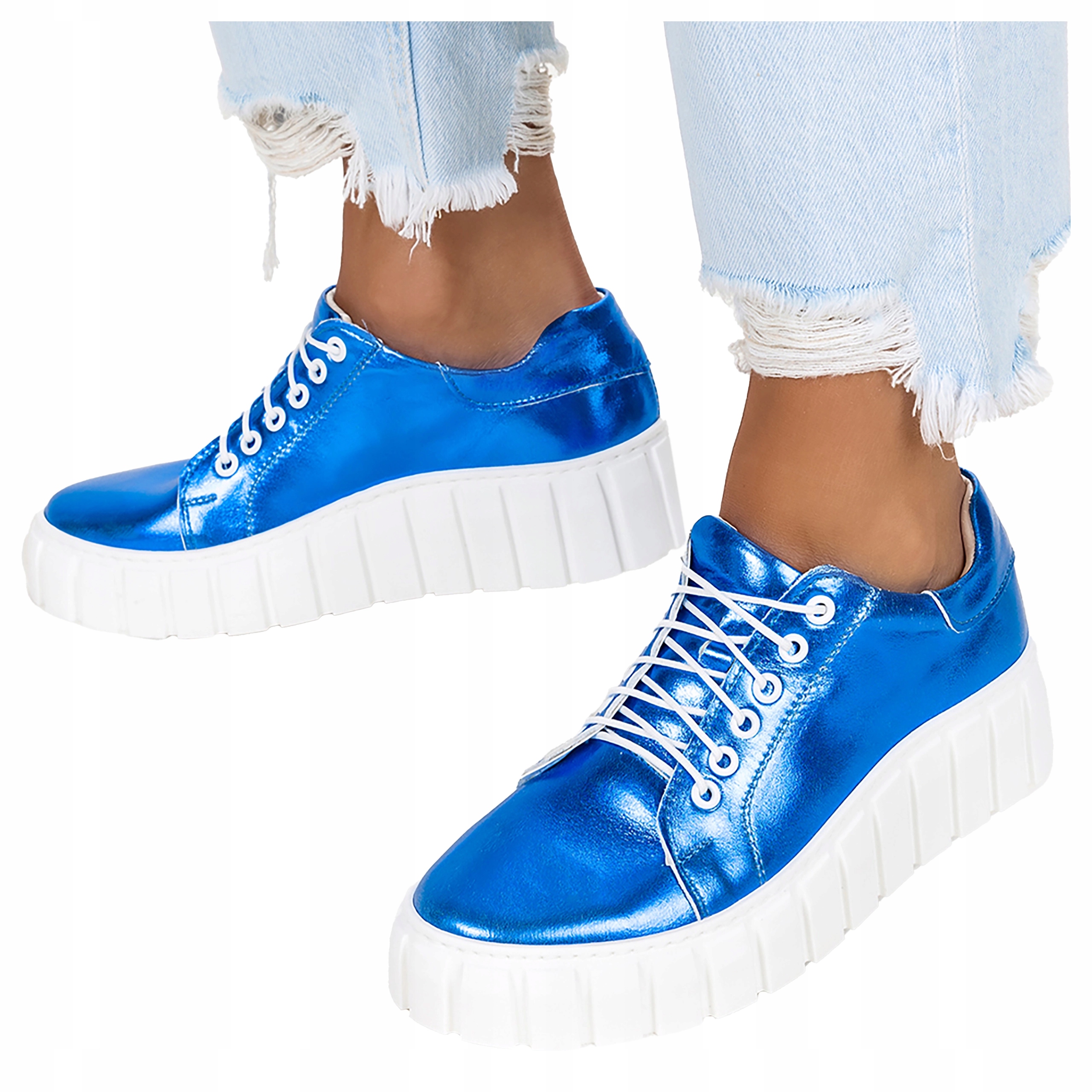 Kožené Tenisky Modré Metalické tenisky Polský Výrobek vel 39