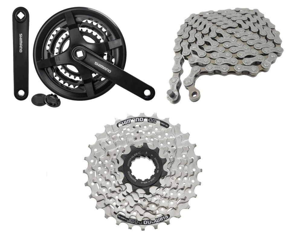 ZESTAW NAPĘDU SHIMANO 7rz KORBA 42T, KASETA 28T, ŁAŃCUCH 3x7, NAPĘD 3x7