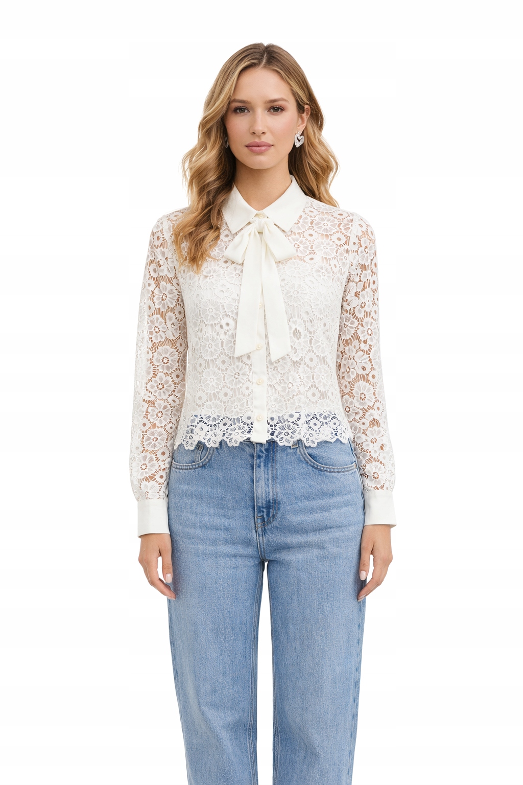 Bílá Košile S Krajkovými Rukávy A Mašličkou M I4A