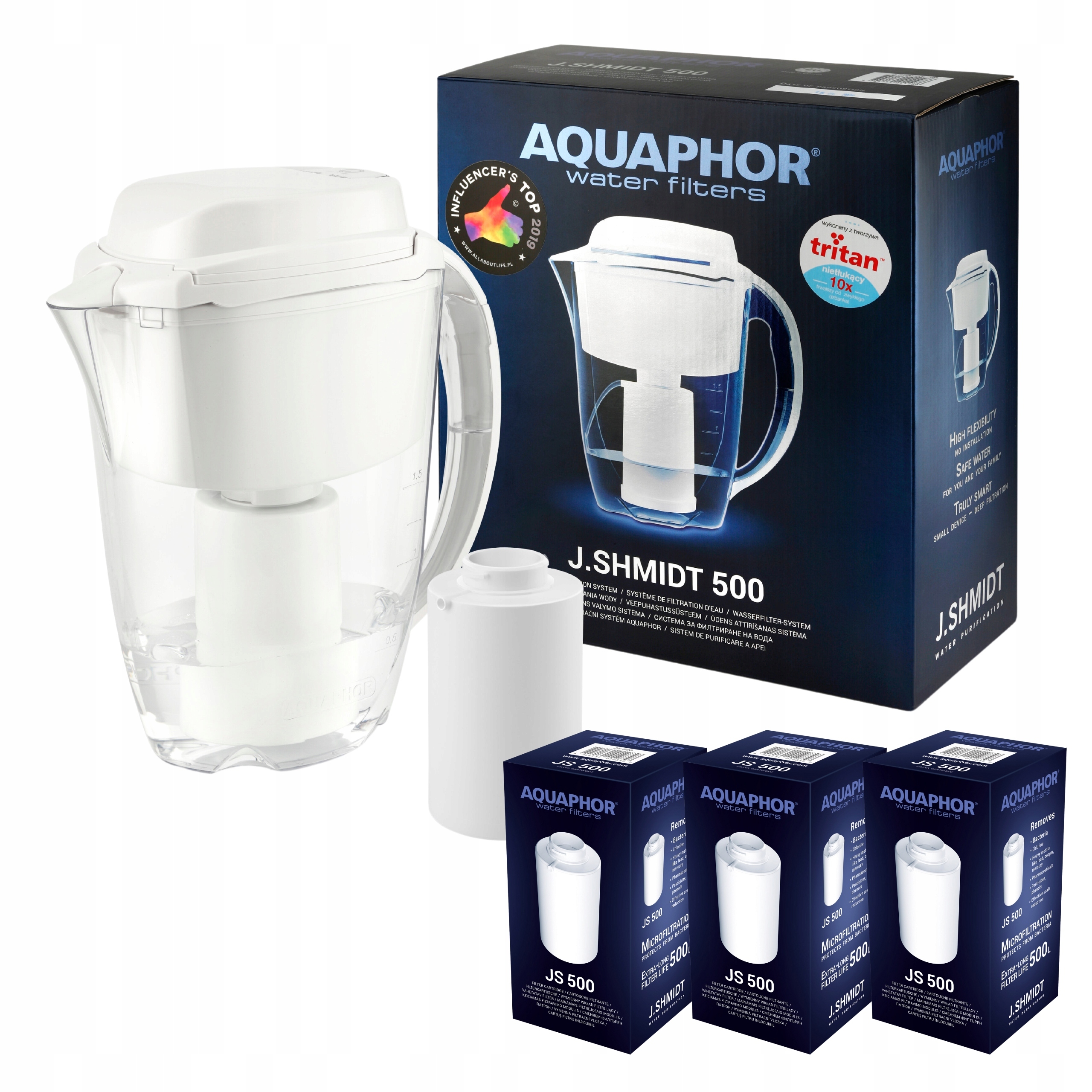 Filtrační konvice na vodu Aquaphor J. Shmidt se 3 uhlíkovými filtry Js 500