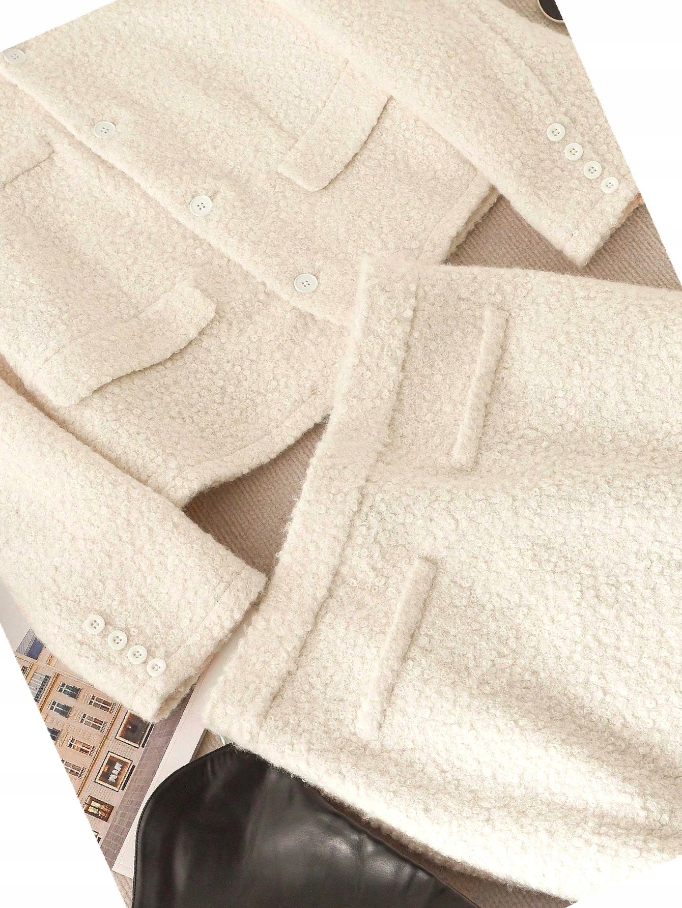 Dámský módní výstupní komplet, stylový, krémový, teplý, 3XL 46