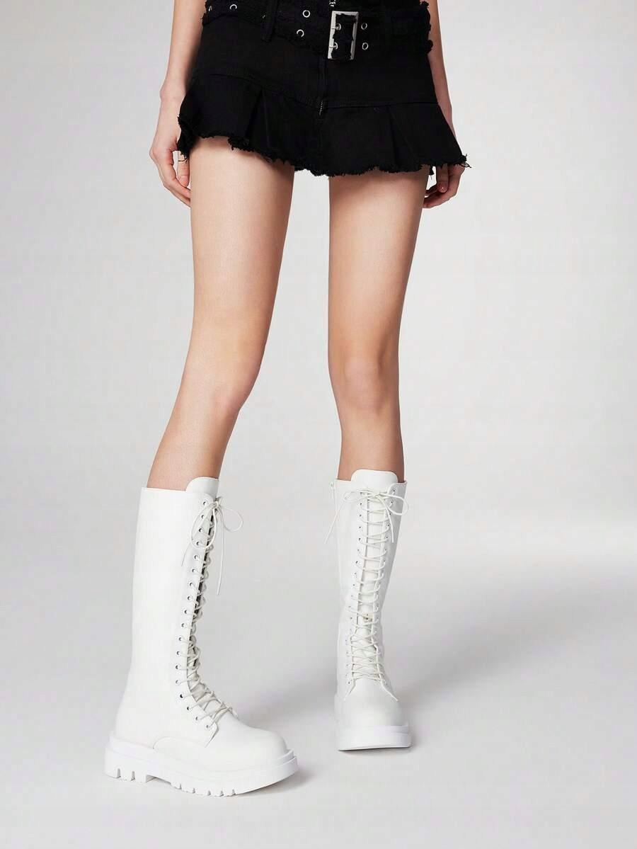 Shein białe sznurowane glany S06 uoz 38