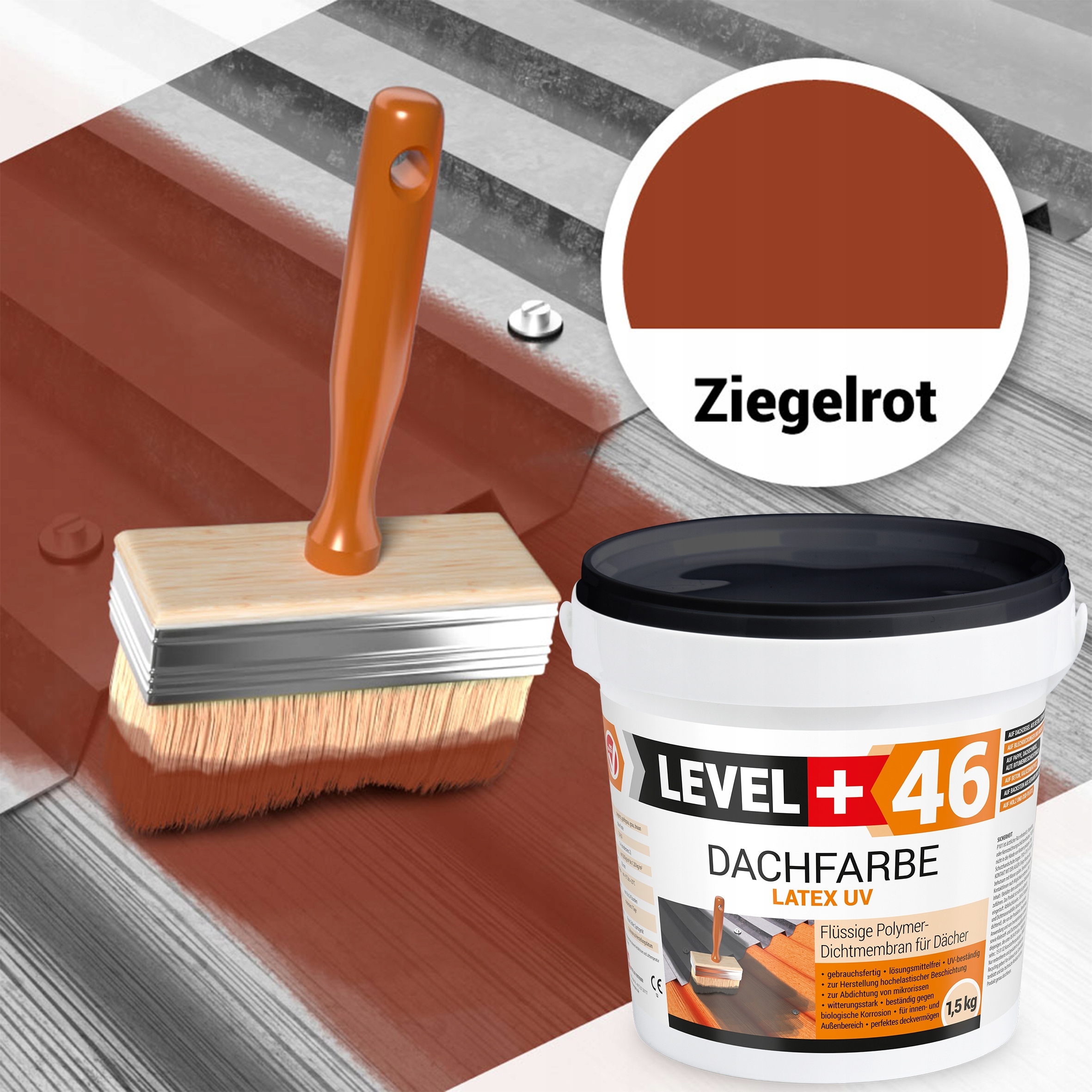 Farba Dachowa Ceglasty 1,5kg Wałek Malarski 10cm Pojemność 1.5 l