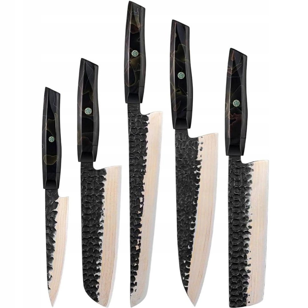 Sada damaškových kuchynských nožov Zankoku – Čierna/Hnedá/5ks KP-37586