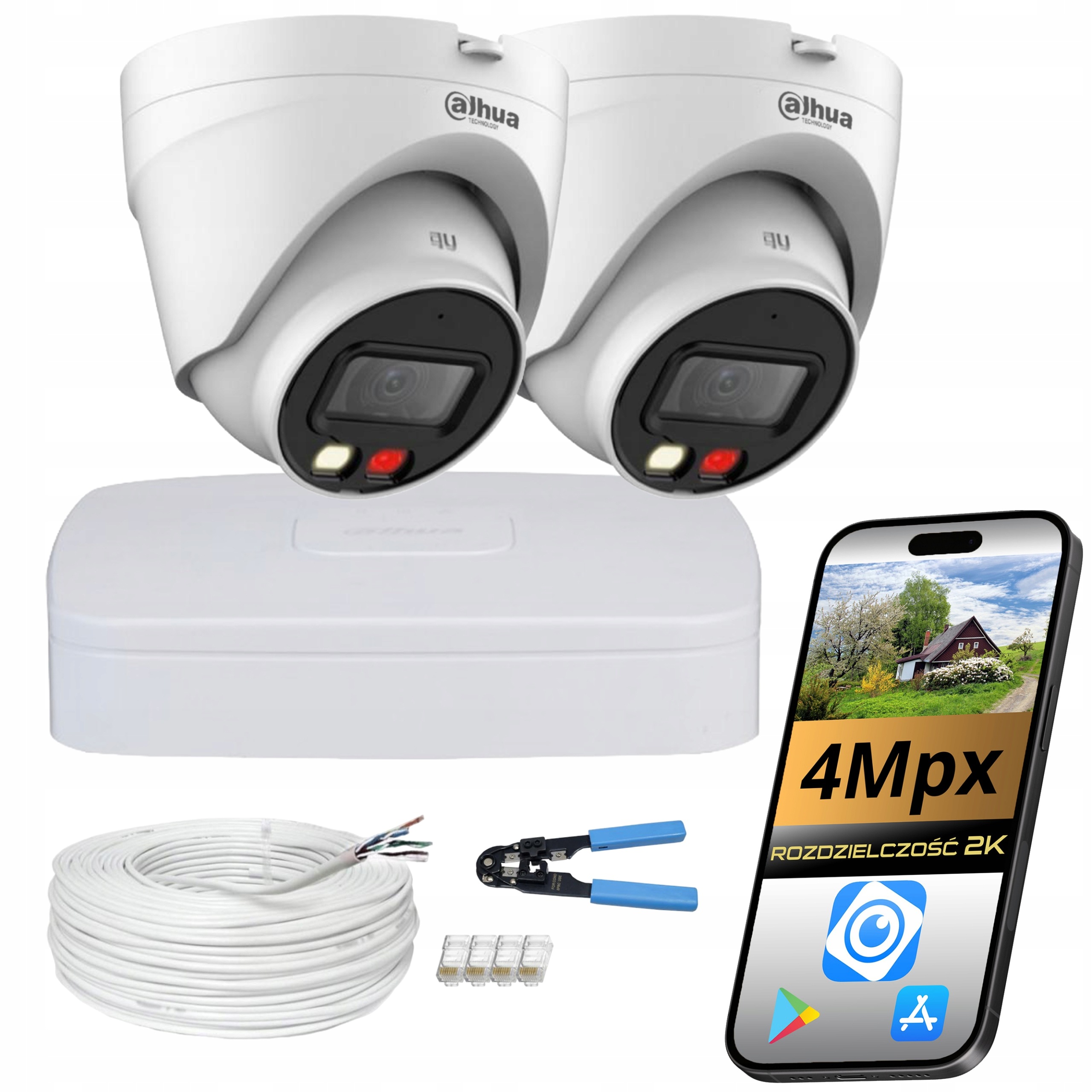 Monitorovací Set Dahua 2 Kupolové Kamery Dual Led 4MPX Ip PoE Náhľad