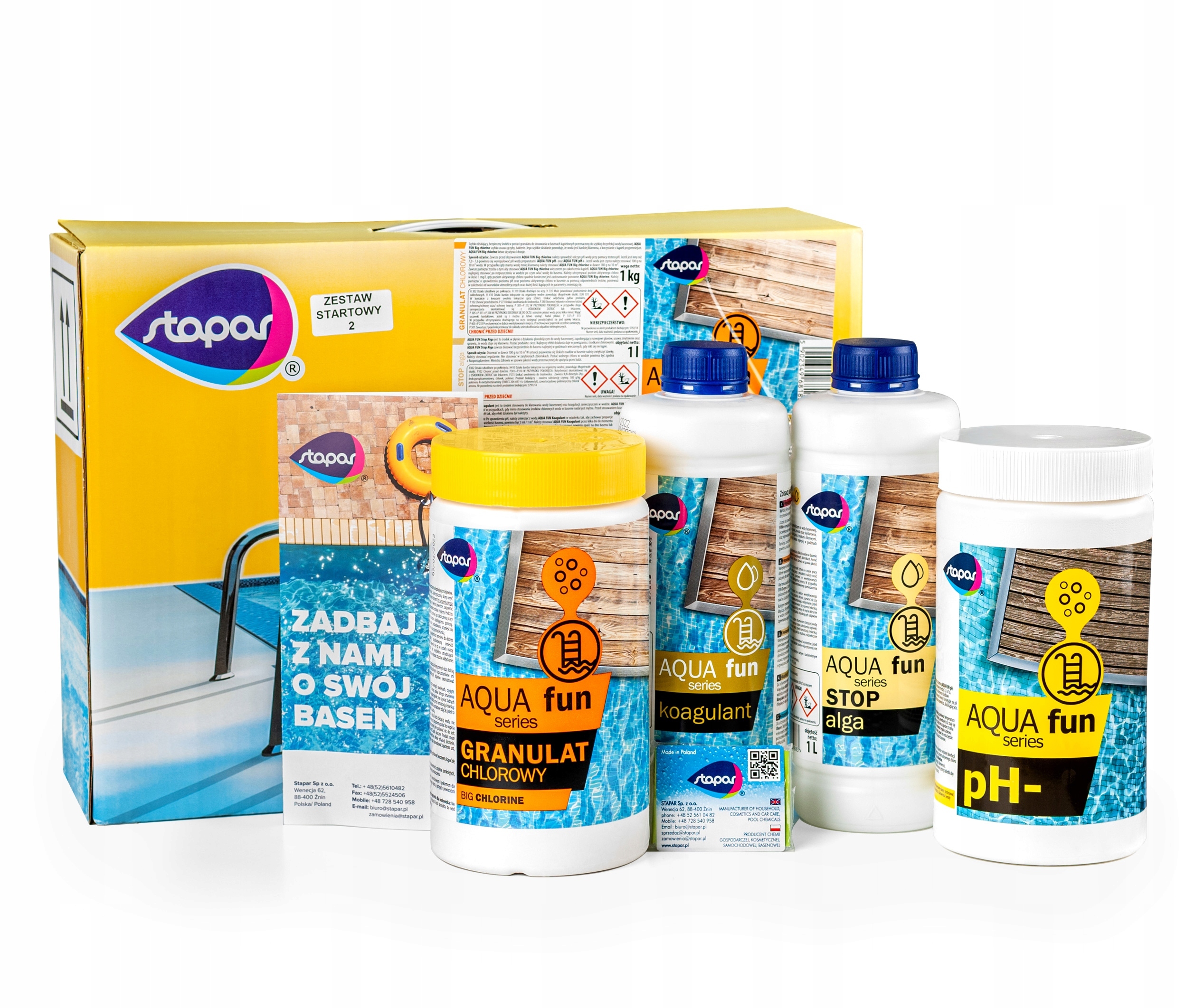 Chemia Jacuzzi Basenu Chlor Szok Anty Glon Flok pH Minus Tester Stapar Set2