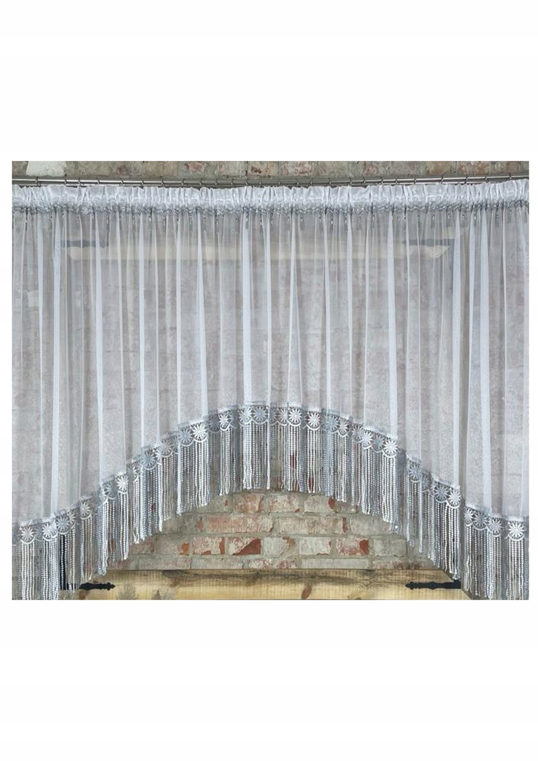 Hotová záclona 300x130, oblouk, markýza, ozdobné korálky, guipure 30 cm