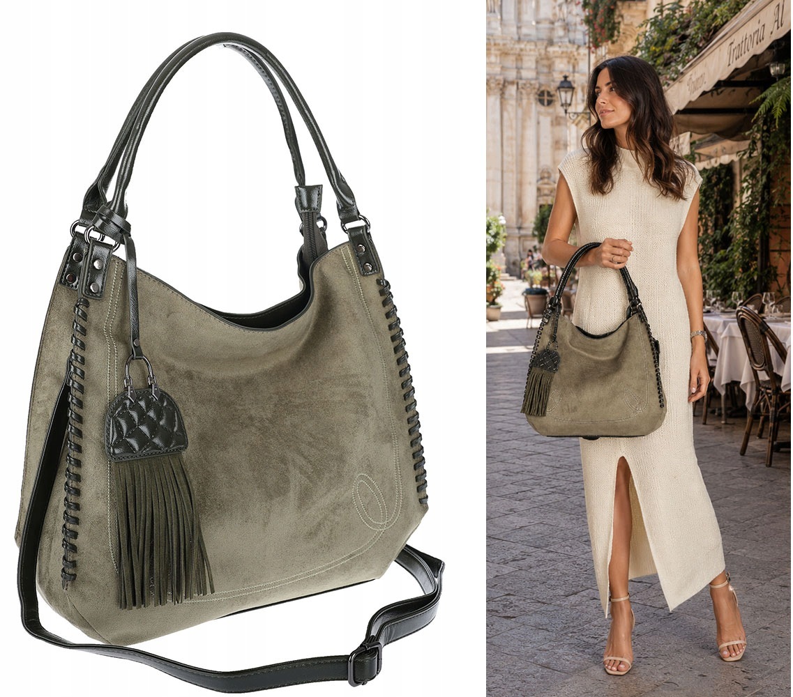 Dámská semišová kabelka shopper taška přes rameno kabelka přes rameno MC790 Zelená