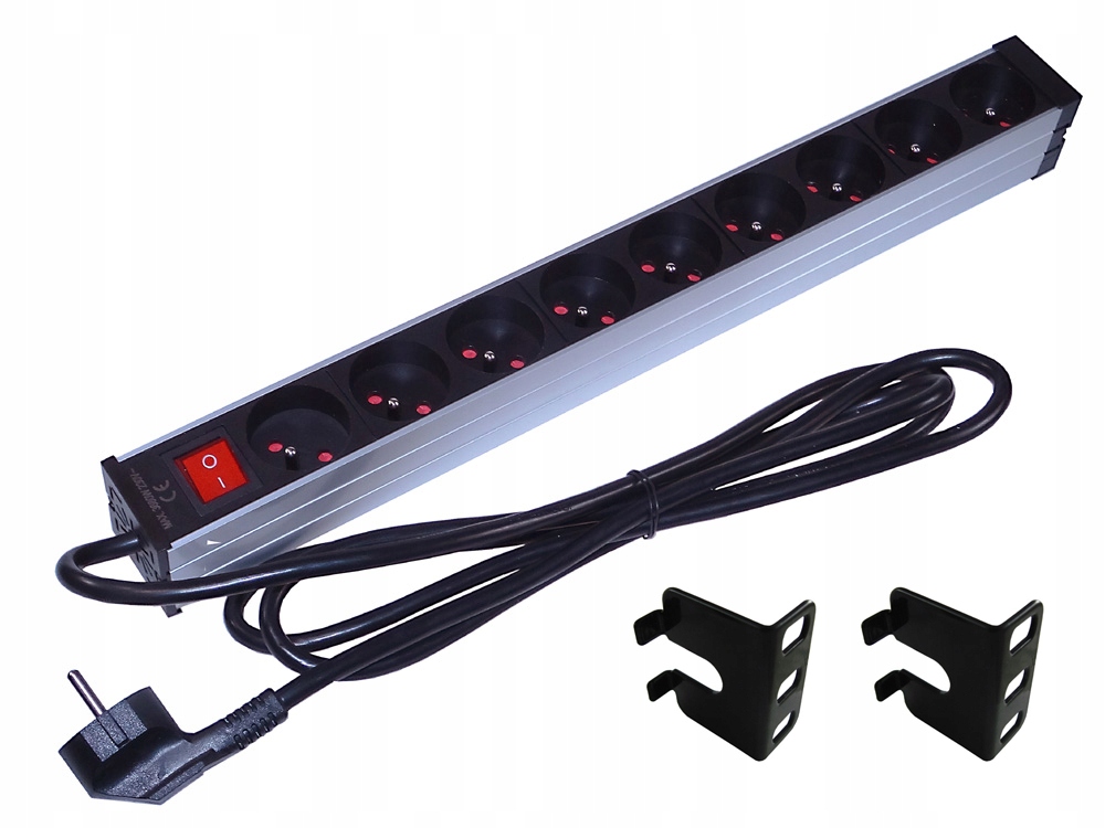 Listwa zasilająca rack 19 9 gniazd, kątowa, wył.