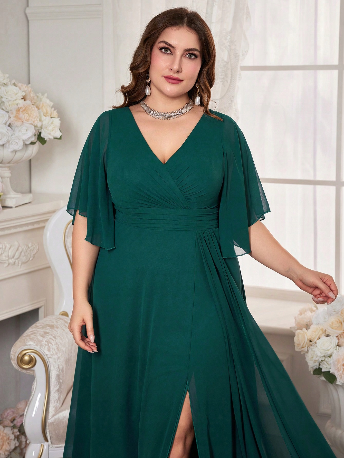 Šaty Zelené S Výstřihem Do V Na Svatební Hostina Unithorse 3XL 46