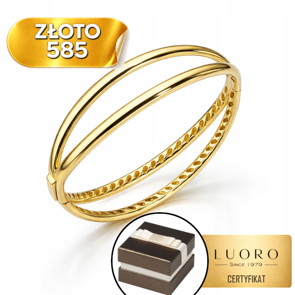 Náramek Zlatý 585 14K Pevný Hladký Oválný 49X58 CM Elegantní