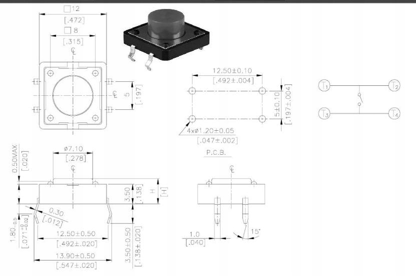 

Przełącznik Mikrosłycz 12x12mm 3638