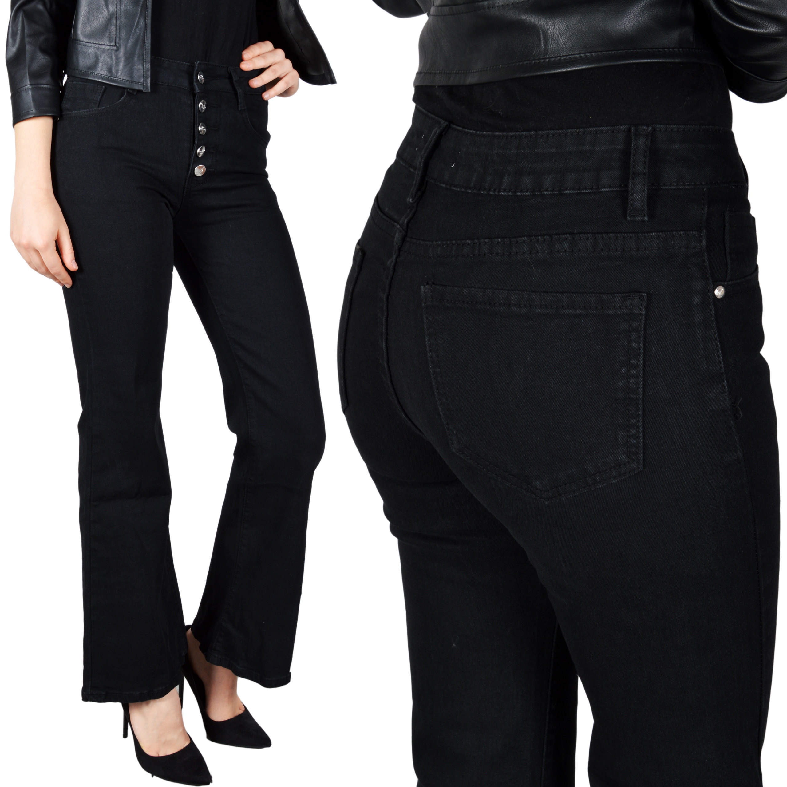 

Spodnie Jeansy Jeansowe Modelujące Dzwony Guziki