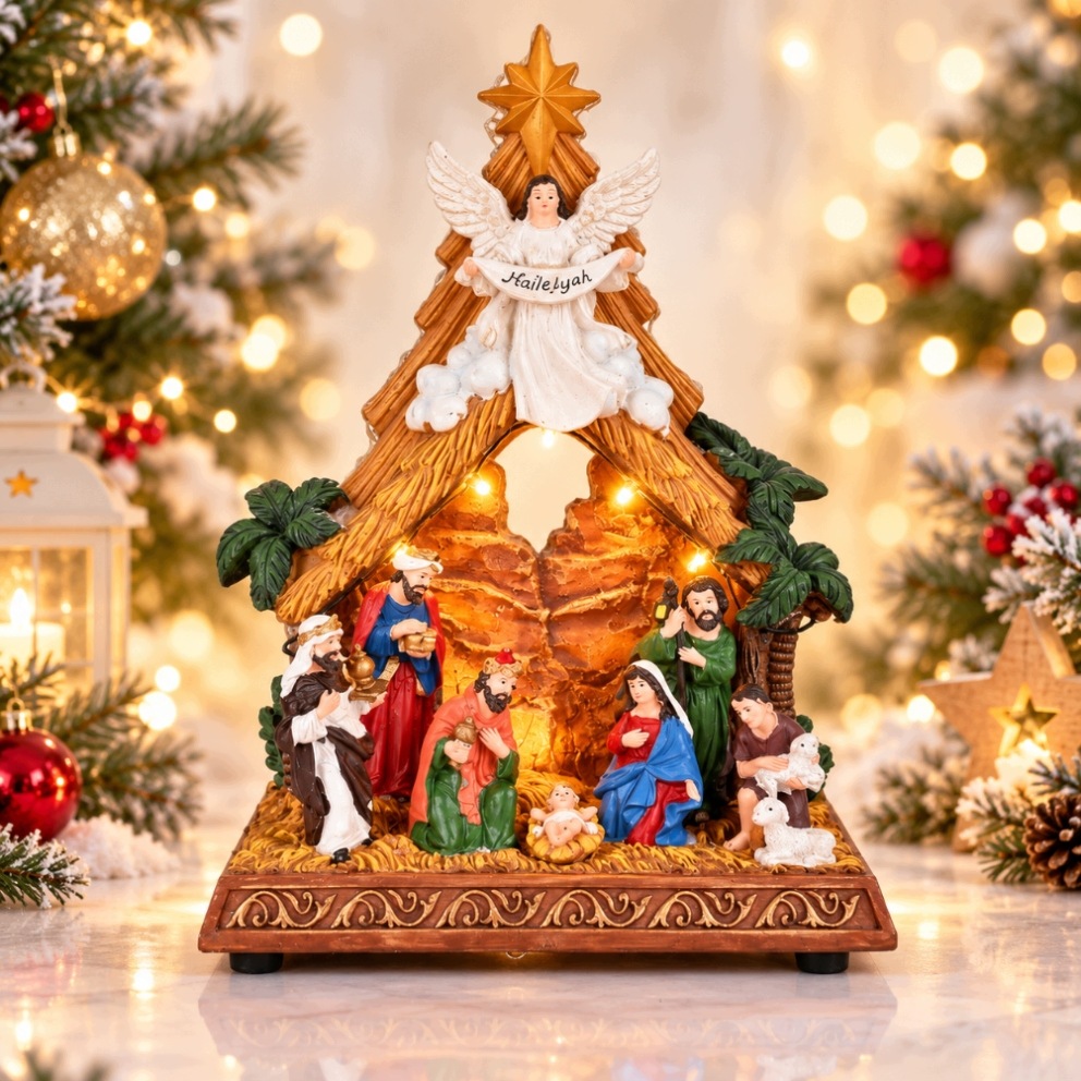 Led Vánoční Betlém 35 CM Vánoční Figurky Usb Baterie Dekorace