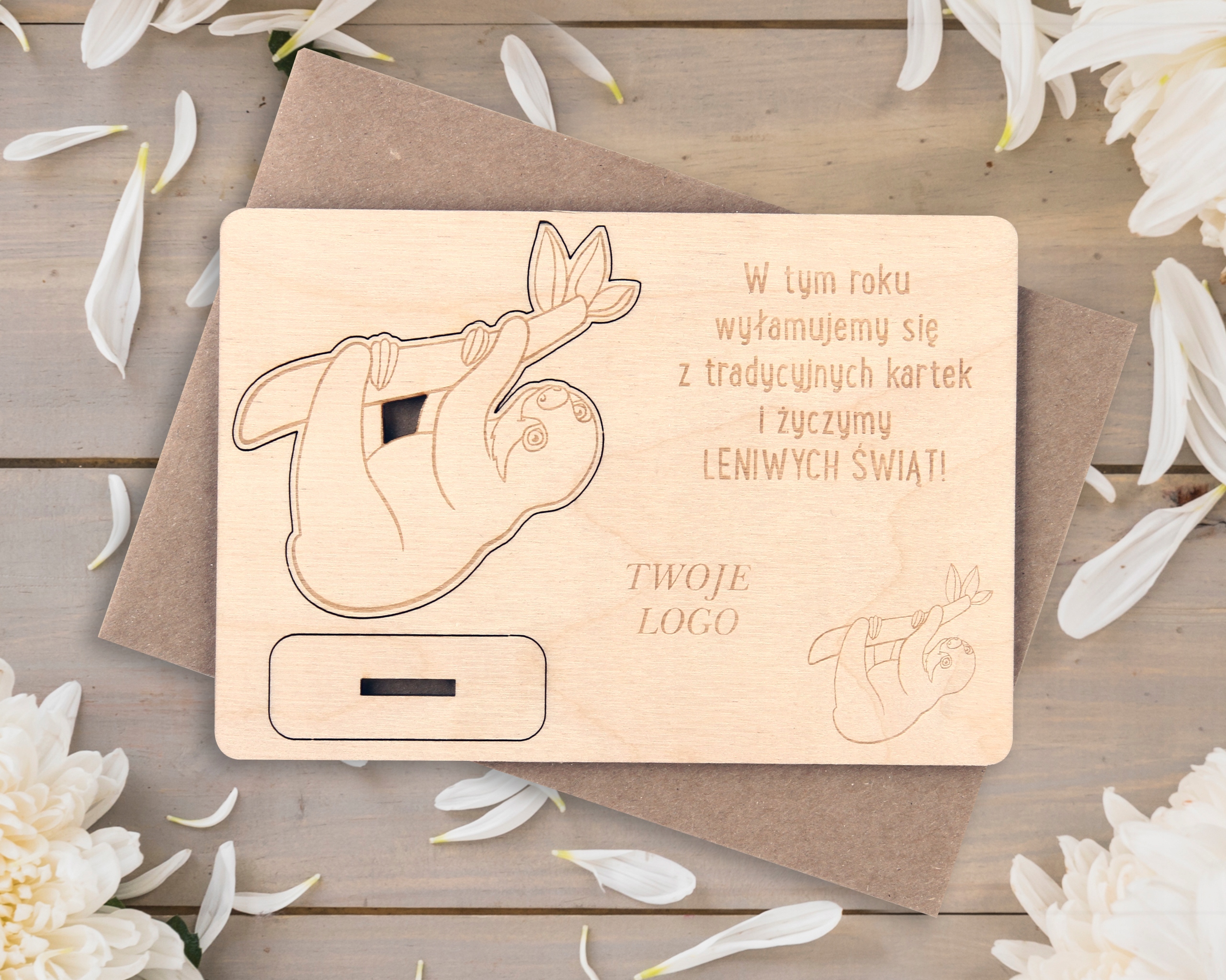 ŚWIĄTECZNE KARTKI DREWNIANE 3D FIRMOWE Z LOGO Marka Maya