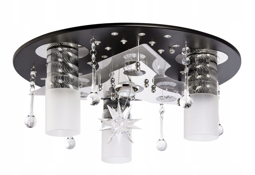 Kruhová lampa P-s 0839/3+1, grafitový stropné svietidlo s krištáľovou hviezdou, obývacia izba