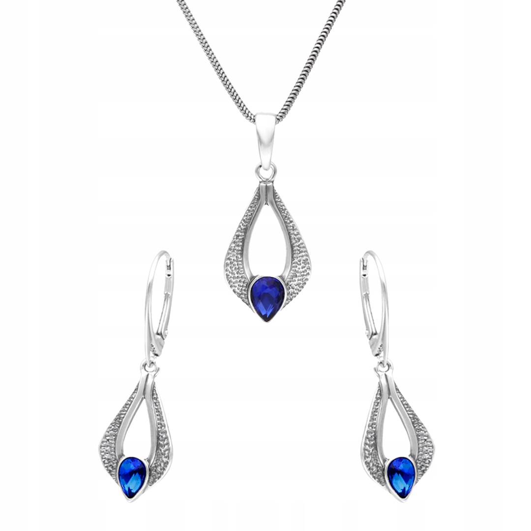 Stříbrný set se safírovým zirkonem Náušnice Přívěsek Stříbro 925