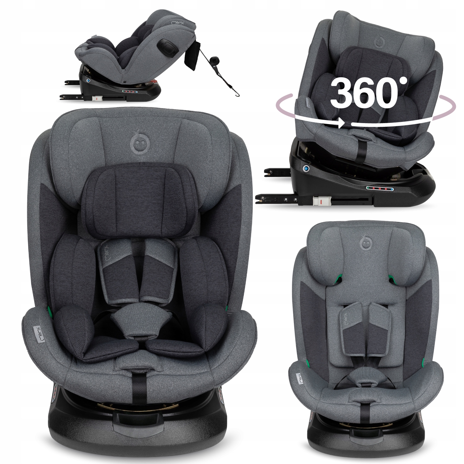Fotelik samochodowy 0-36 kg (40-150 cm) MoMi Emi szary i-Size Isofix 360