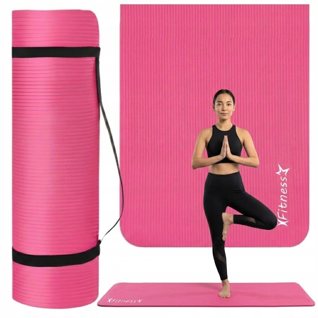 Mata do ćwiczeń fitness joga gimnastyczna 190x61x0,8cm różowa wodoodporna