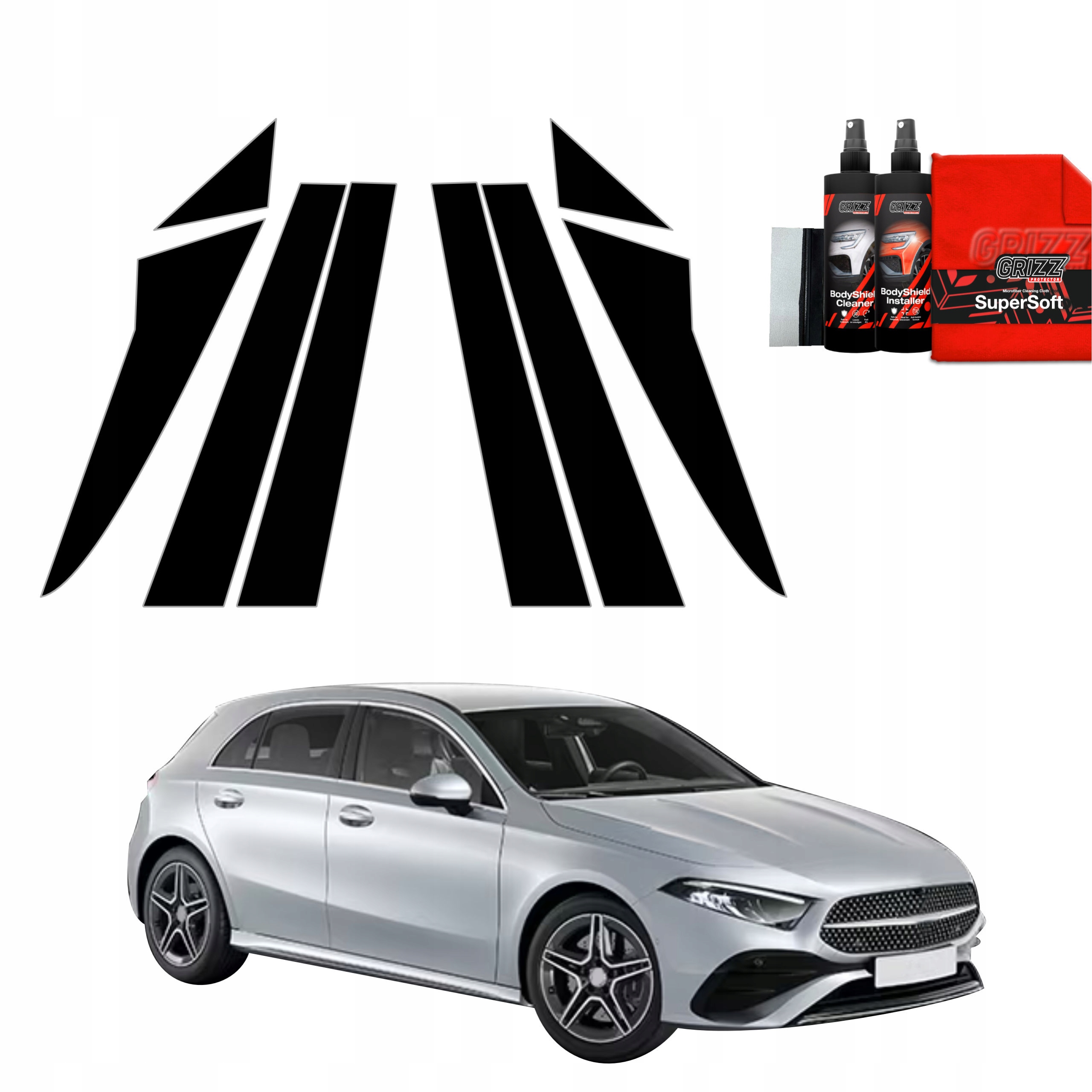 8v1 Černá fólie na sloupky pro Mercedes A třídy W177 (2018-2025)