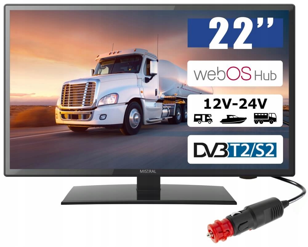 Telewizor Samochodowy 22" FullHD DVBT2 Smart 12/24V Smarttv WebOS naziemna