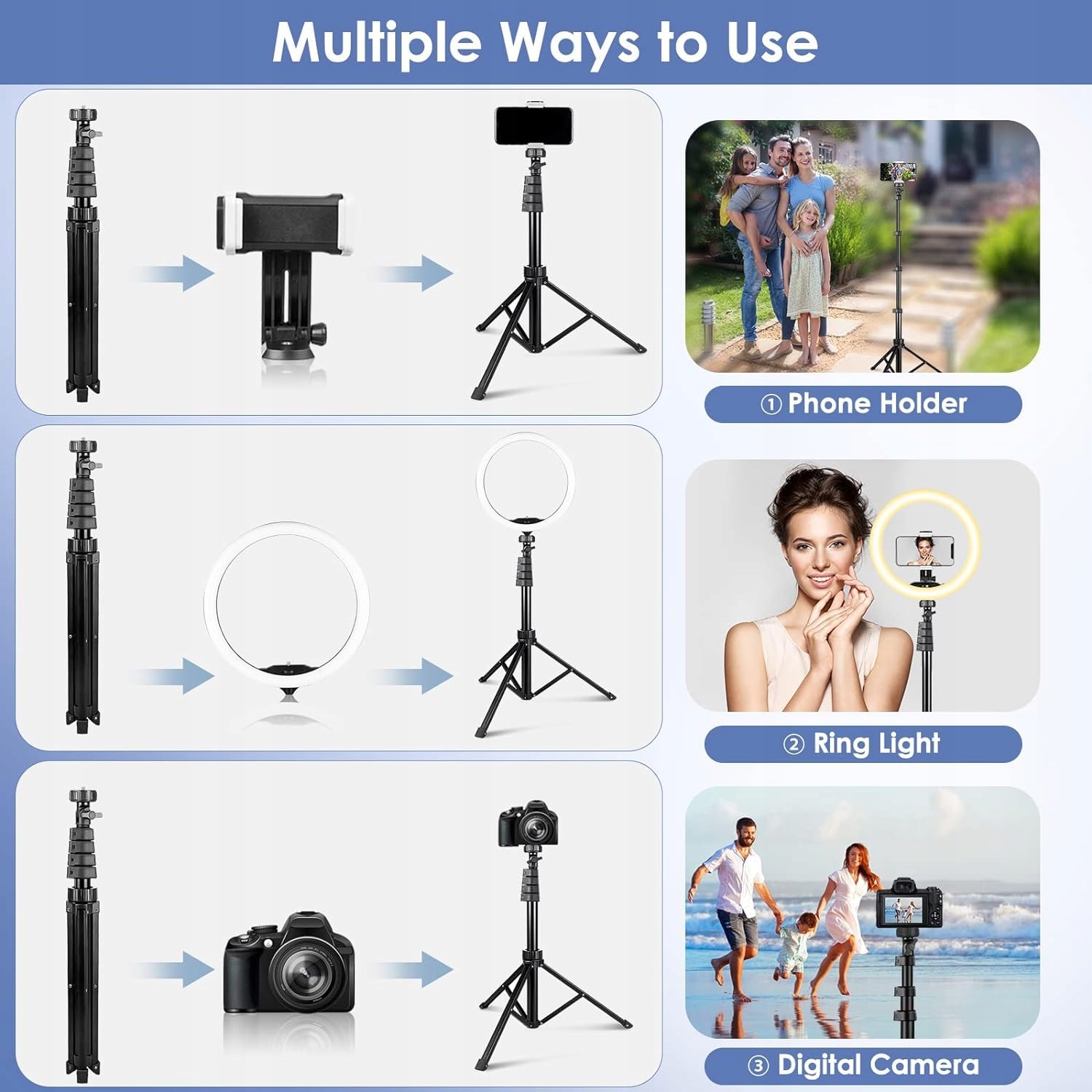 UBEESIZE 12" Ring Light & 62" Stand for Streaming, Makeup, YouTube — miniatura 4