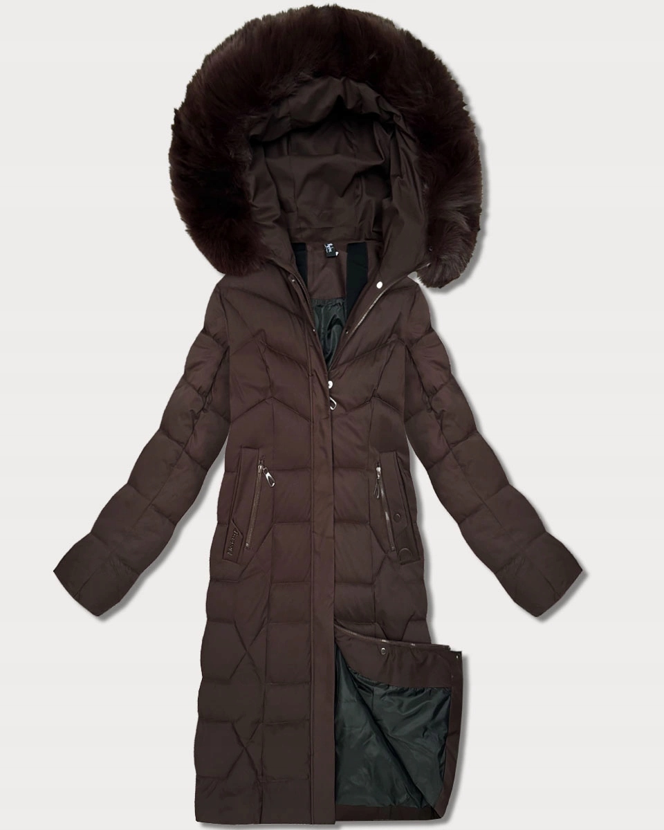 Dlouhá Bunda S Kapucí 7665# Hnědá 48