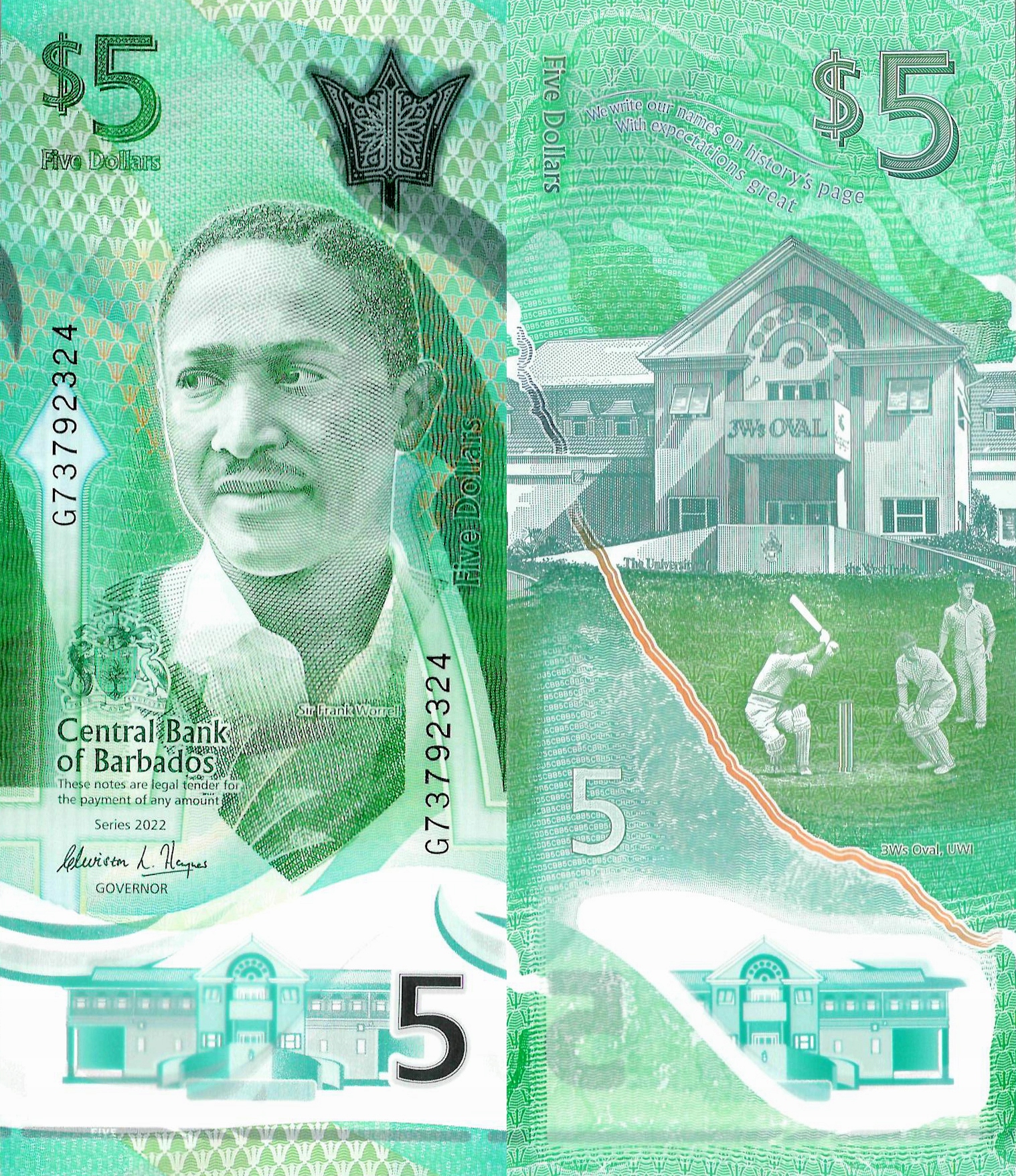 Barbados 2022 - 5 dollars - Pick NEW UNC Polymer