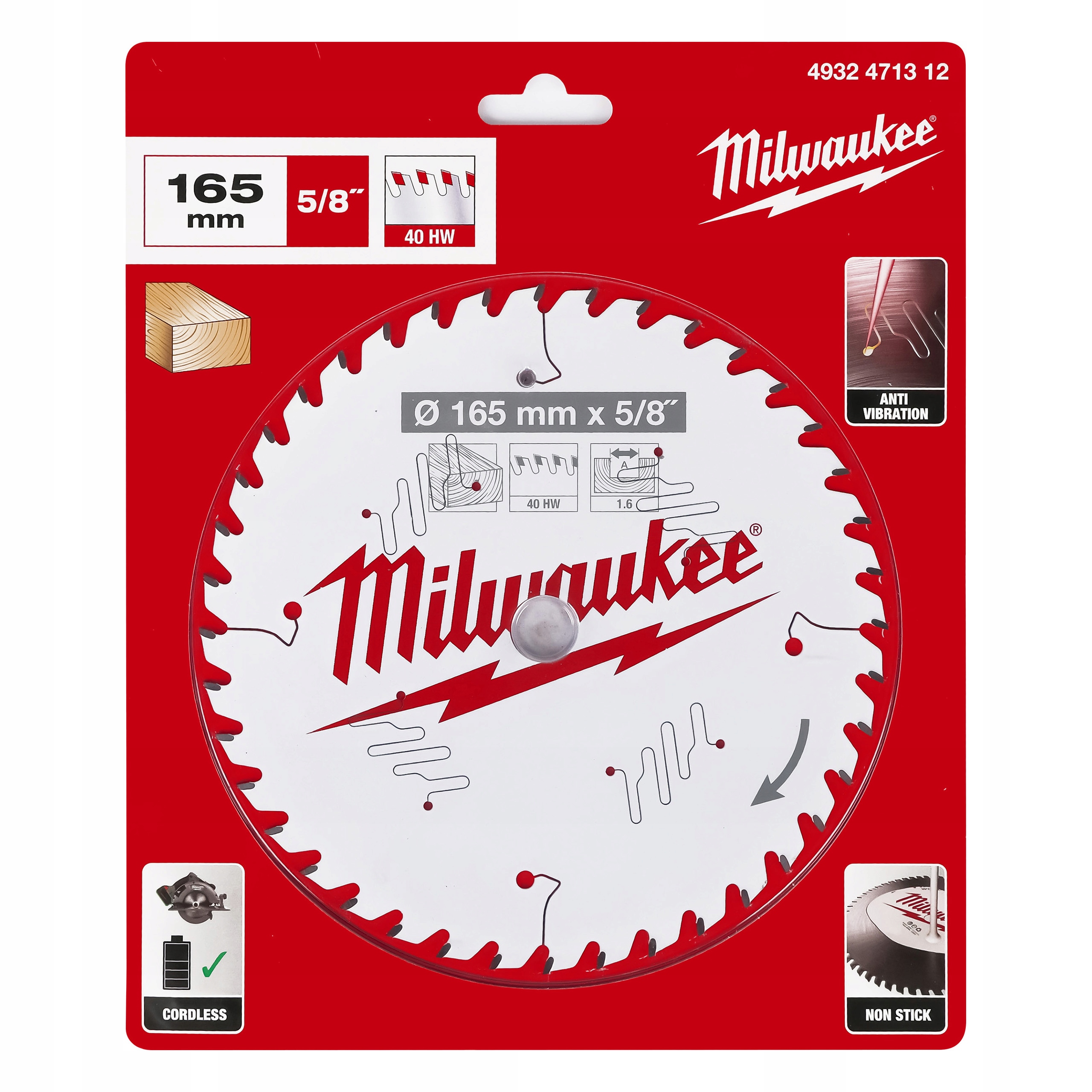 Pilový kotouč na dřevo Milwaukee 165 x 15,87 mm 40 zubů