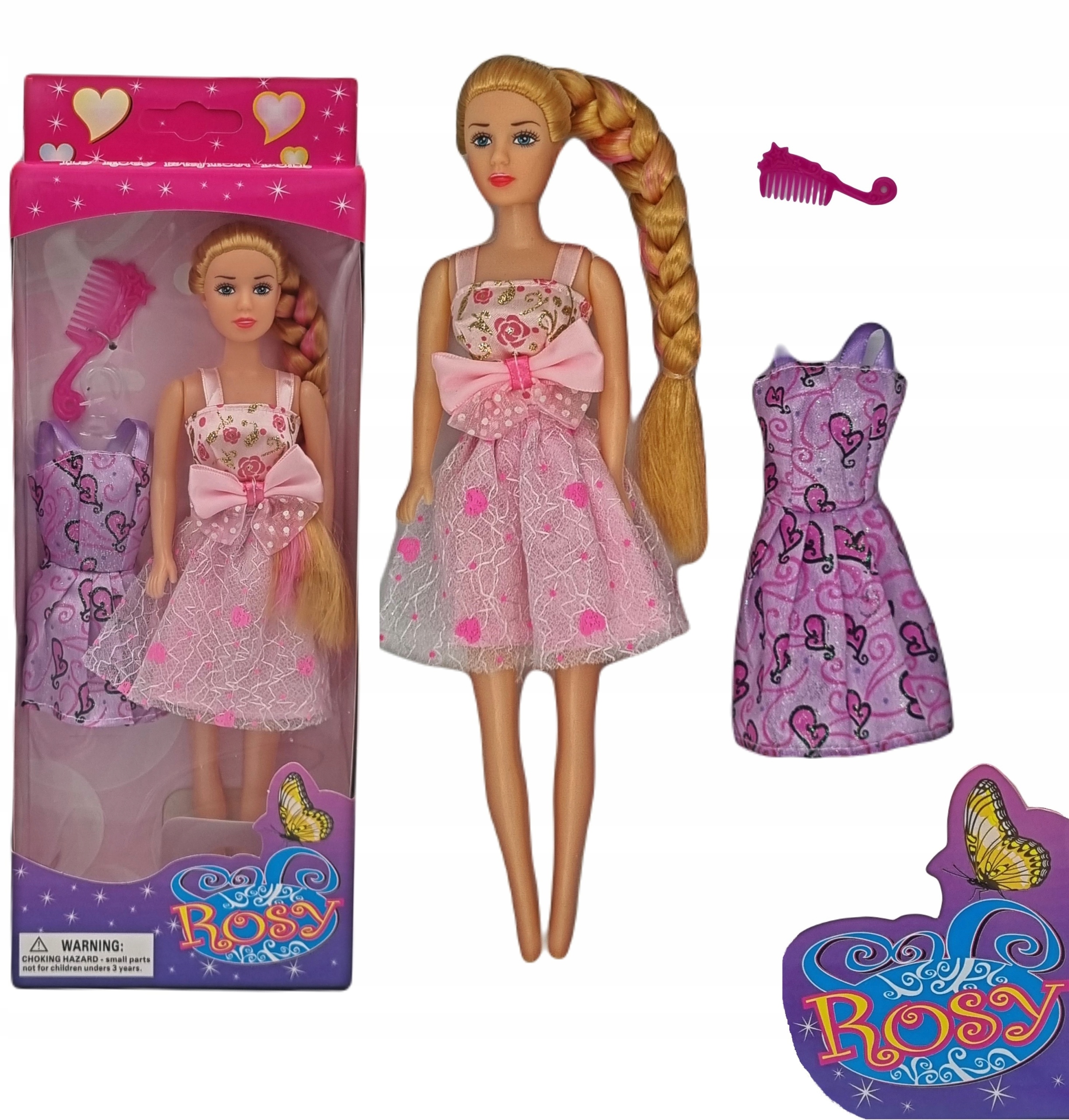 LALKA 28 CM LALECZKA 2 SUKIENKI GRZEBIEŃ WARKOCZ