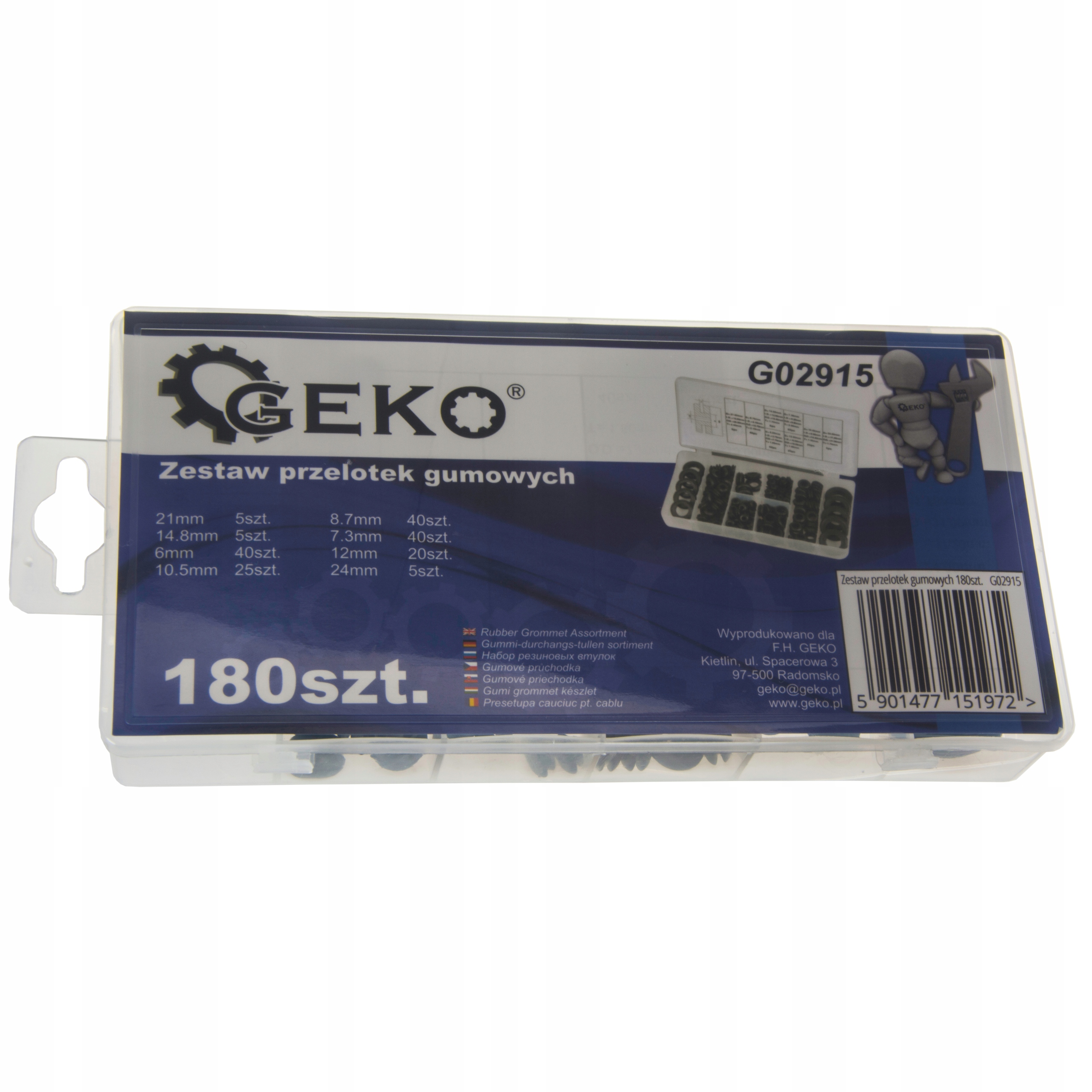 PRZELOTKI GUMOWE ZESTAW PRZELOTEK GUMOWYCH 180SZT. Marka Geko