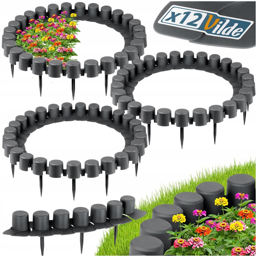 12 x Zahradní palisáda šedý plot border obrubník trávníku záhonu 660 cm