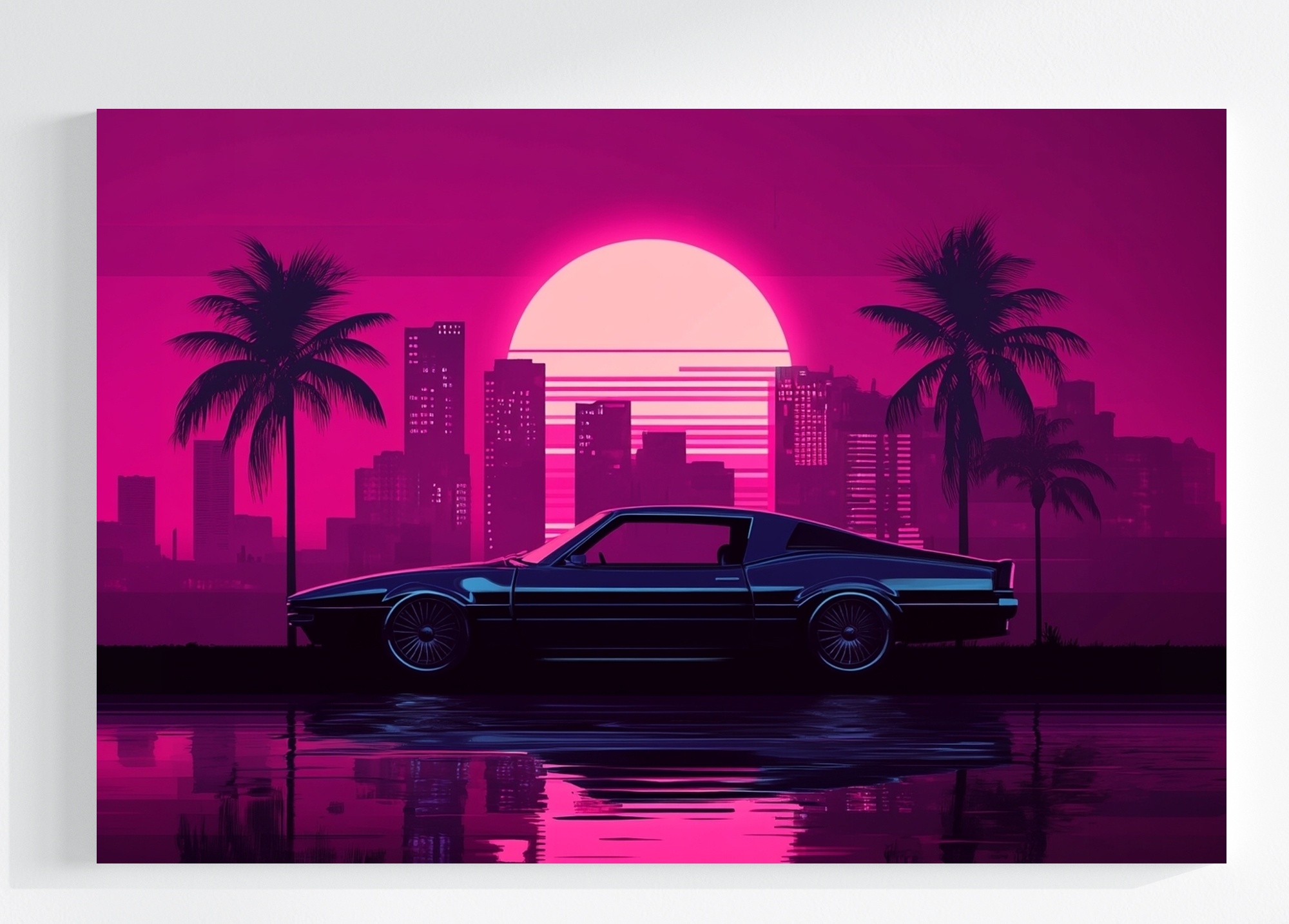 Obraz Na Plátně Canvas Grafika Synthwave Auto Slunce Miami Vice 120x80
