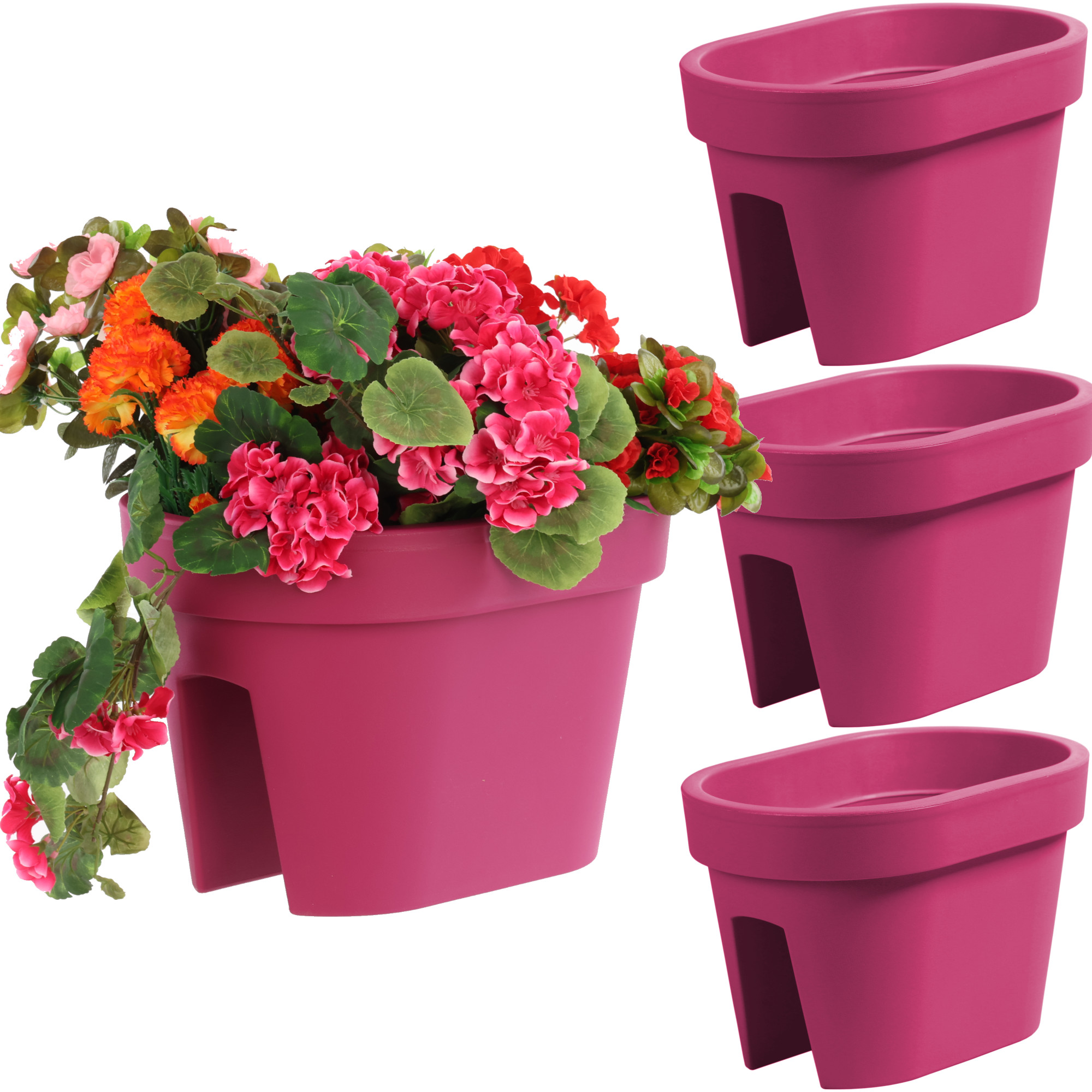 Sada 3 kusů truhlíků květináč zábradlí 39,5 cm x 27 cm Fuchsiová
