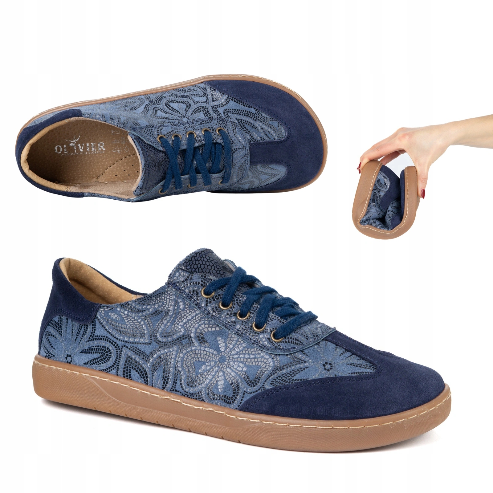 Buty barefoot damskie skórzane Olivier Eliza kwiaty niebieskie 36