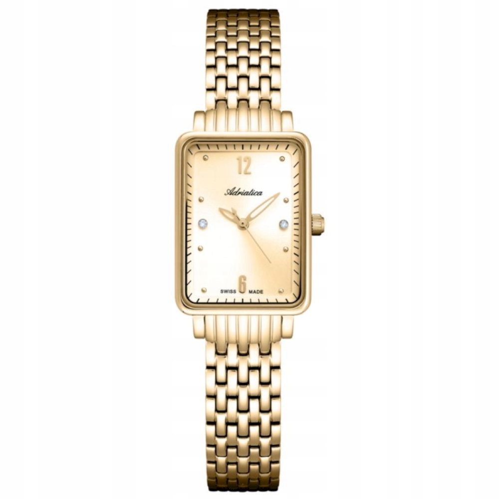 Dámské hodinky Adriatica zlaté obdélníkové s krystaly A3829.1171Q Swiss