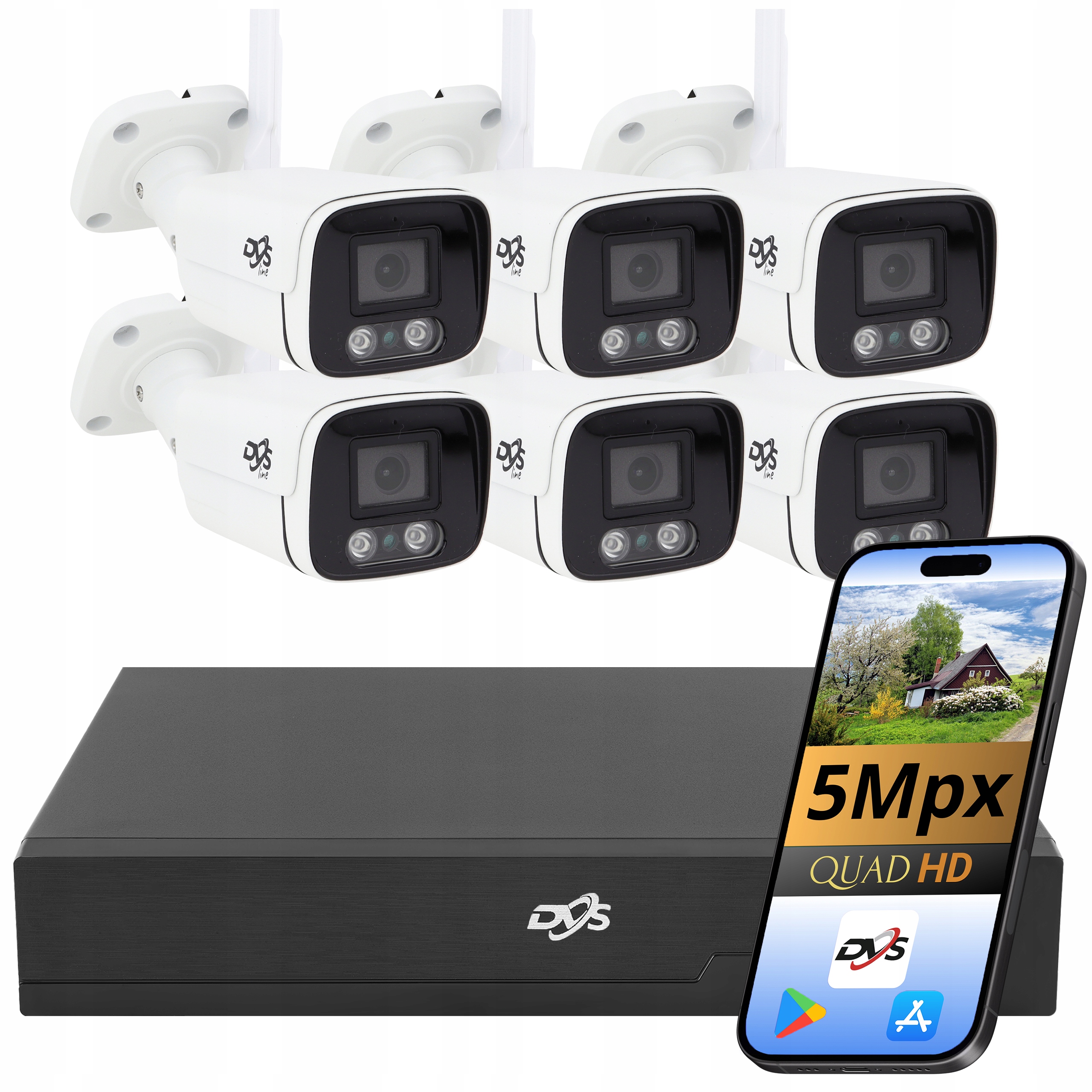 Monitorovací Sada 6x Kamera Wifi 5MPX Venkovní Kovový Rekordér Disk