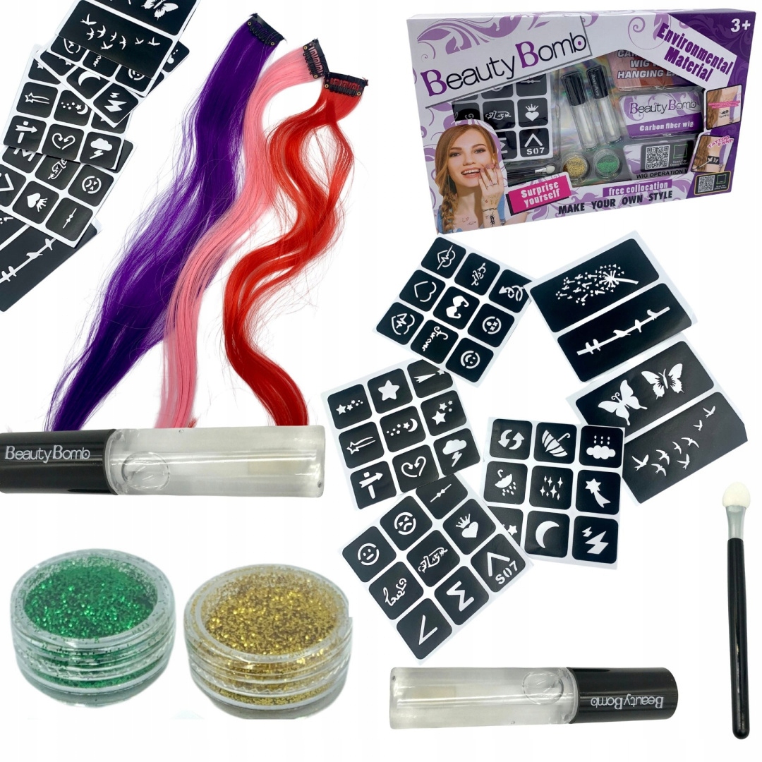 

Zestaw Tatuaże Brokatowe Włosy Syntetyczne Dzieci