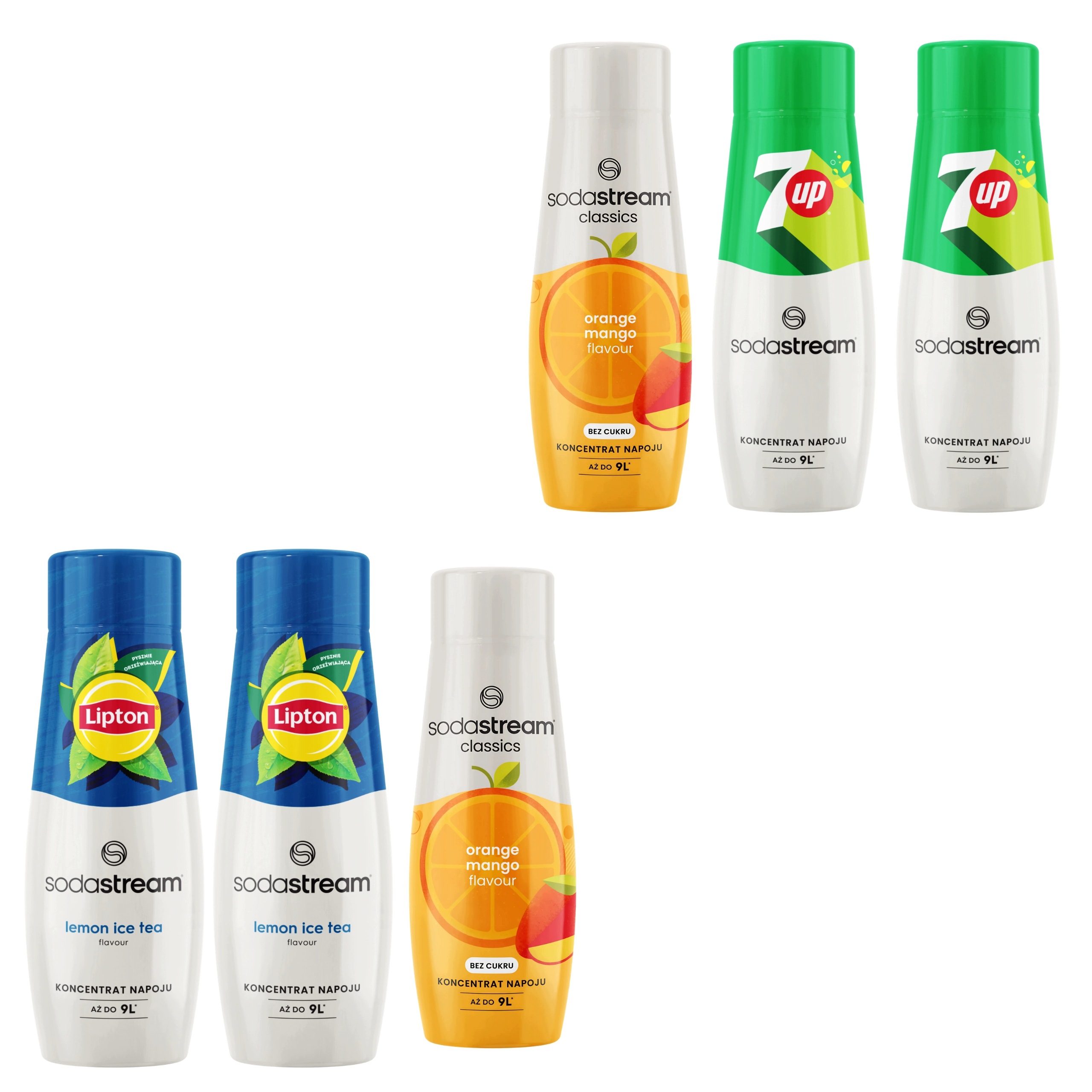 Sirupy SodaStream 2x Lipton Lemon 2x Orange Mango 2x 7up Koncentráty
