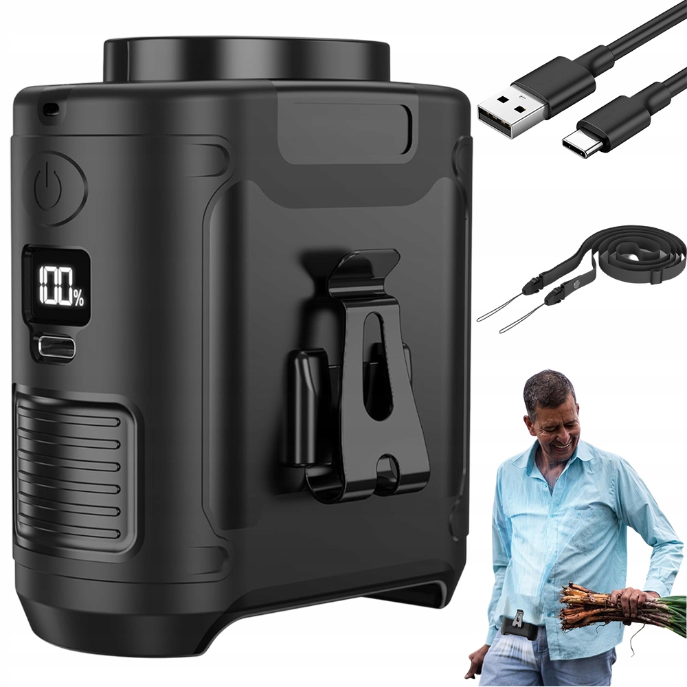 Přenosný Ventilátor Na Opasek S Klipem Na Opasku, 5 Rychlostí Se Svítilnou