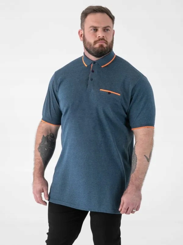 Tričko Pánské Polo Hladké Modré HARVEY-D555 Velké Velikosti 4XL