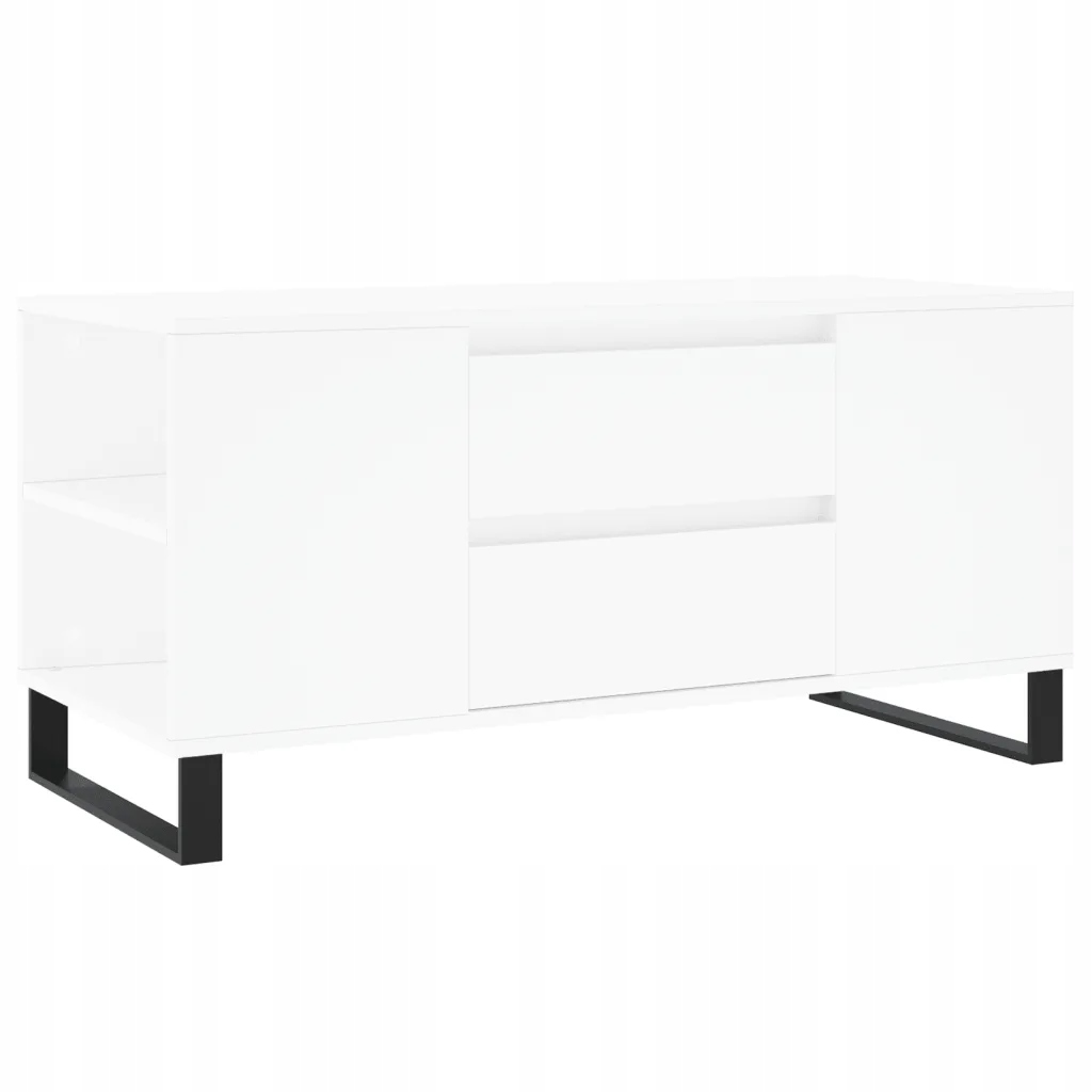 Kávový stolek z dřevěného materiálu, 2 zásuvky, bílý, 102x44,5x50