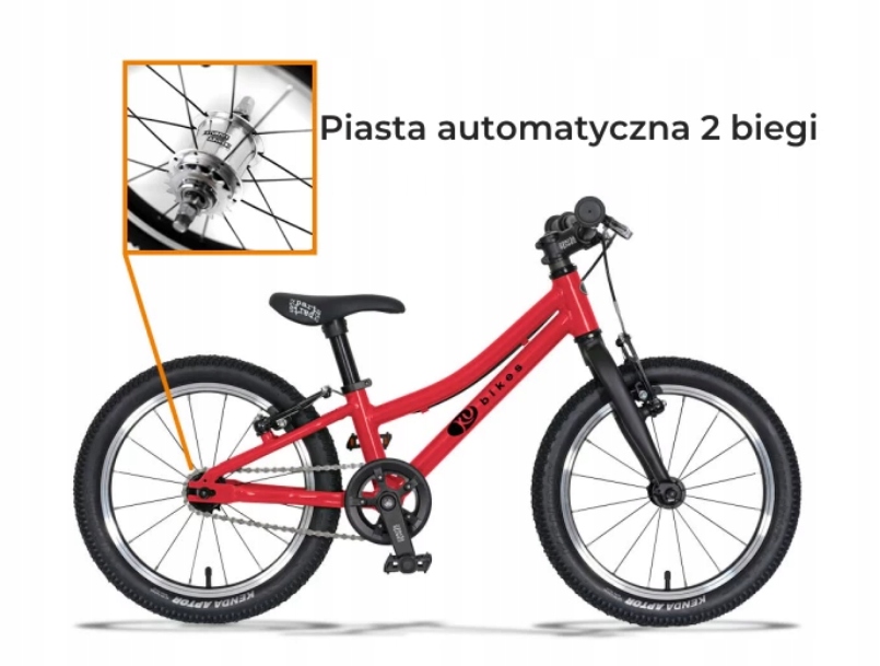 Lekki rower KUbikes 16S Auto 2 biegi Czerwony