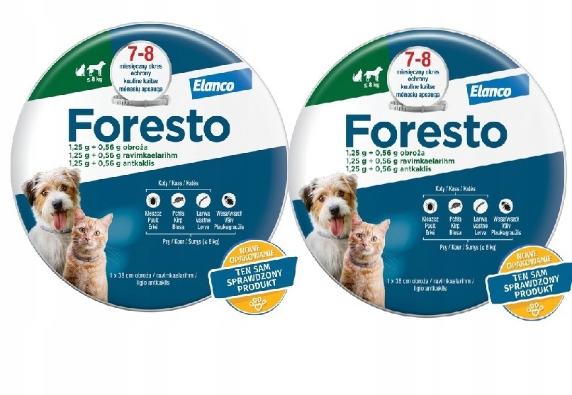 Elanco Foresto obroża dla psa i kota poniżej 8 kg długość 38 cm 2 Sztuki