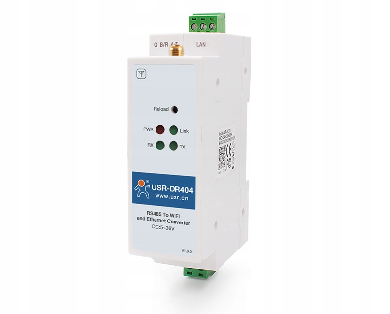 USR-DR404 převodník RS485 Ethernet WiFi DIN-rail napájecí adaptér