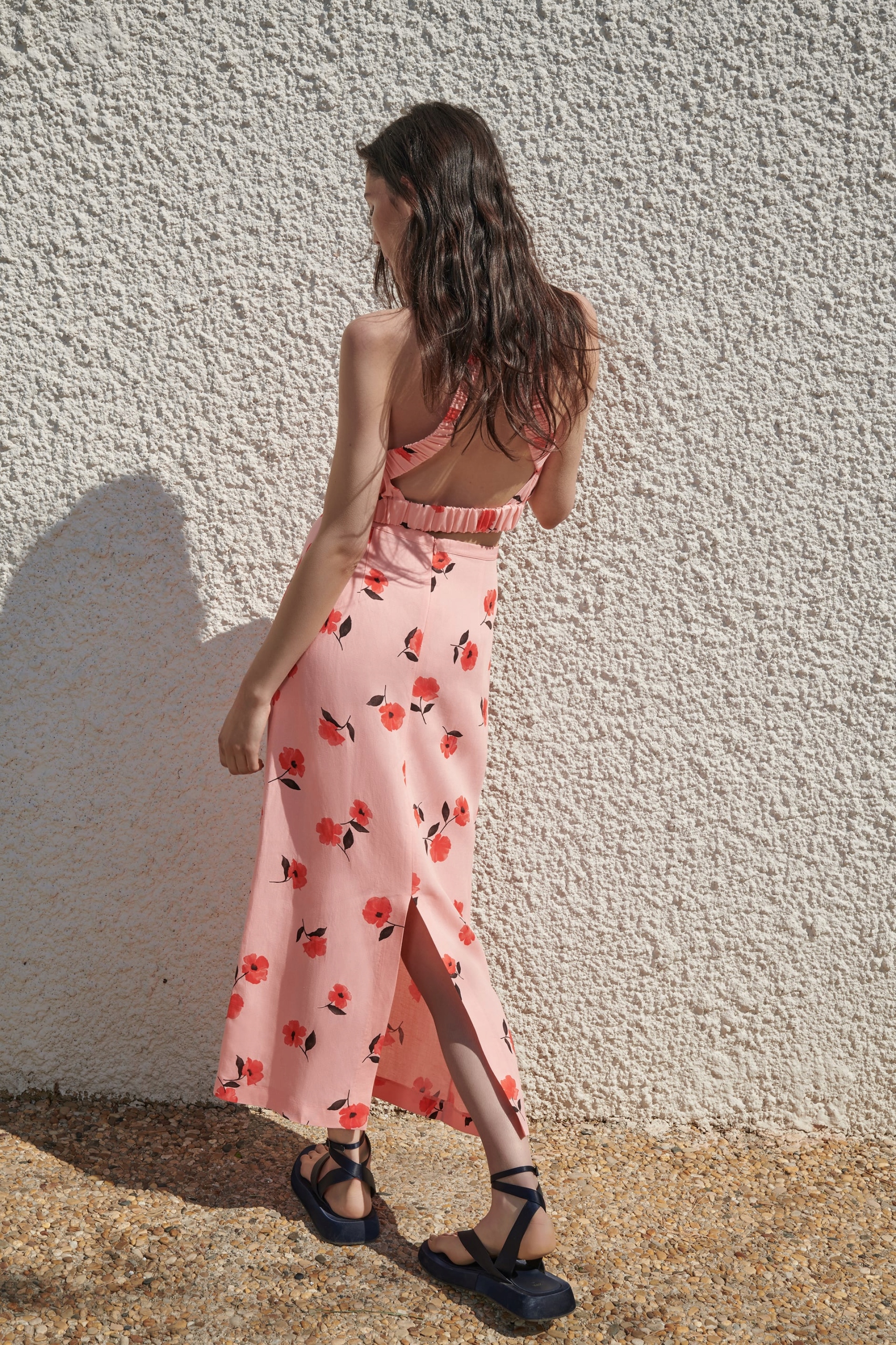 ZARA SPÓDNICA Z TKANINY Z DOMIESZKĄ LNU/WISKOZY XS