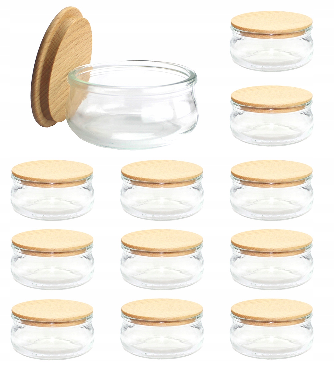 12 x nádoby na koření elegantní sklo s dřevěným víkem o objemu 210 ml