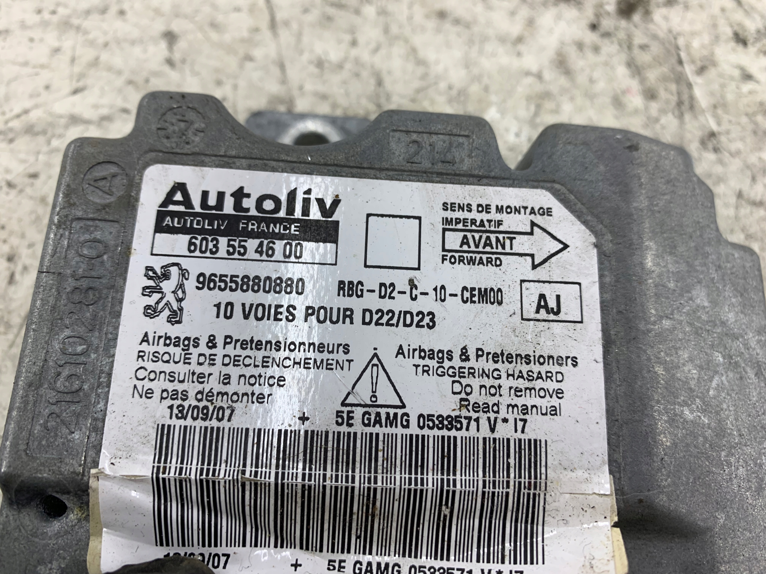 PEUGEOT 407 SENSOR modulo airbag 9655880880