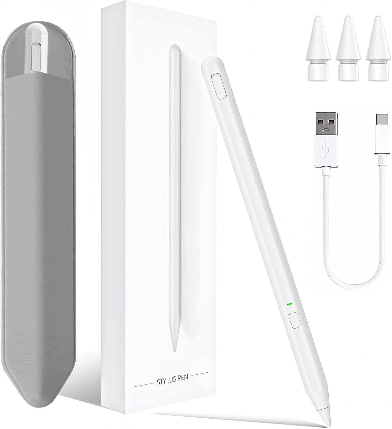 Dotykové Pero Pro Ipad Aktivní Usb-c Odmítnutí Ruky Přesná Led Bílá
